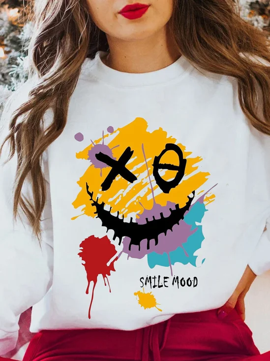 Funny Smiley Face Graffiti Cotton Sweatshirt