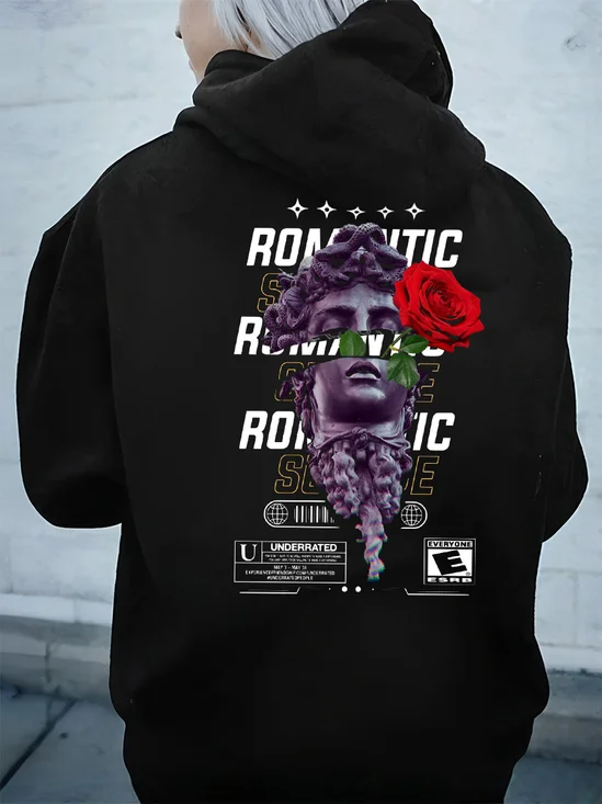 Apollo With Red Rose For Romantic Love Cotton Drawstring Hoodie Sweatshirt