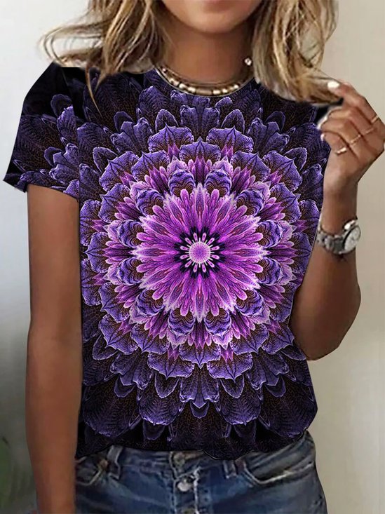 Women's Floral Printing Knitted Crew Neck Daily Going Out Casual Top