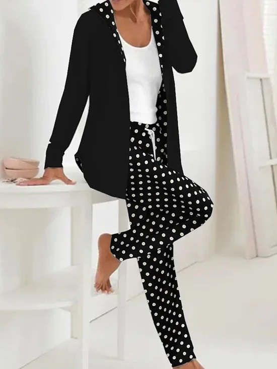 Hoodie Loose Casual Polka Dots Two-Piece Set