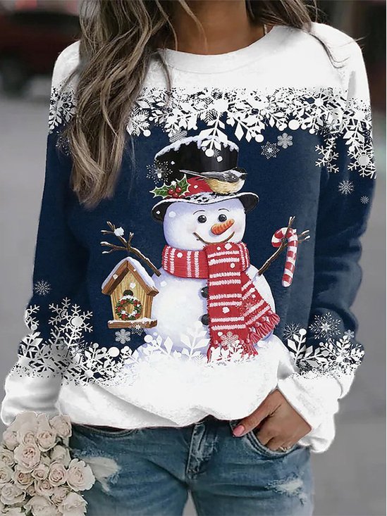 Retro Snowman Art Print Crew Neck Casual Sweatshirt main image 1