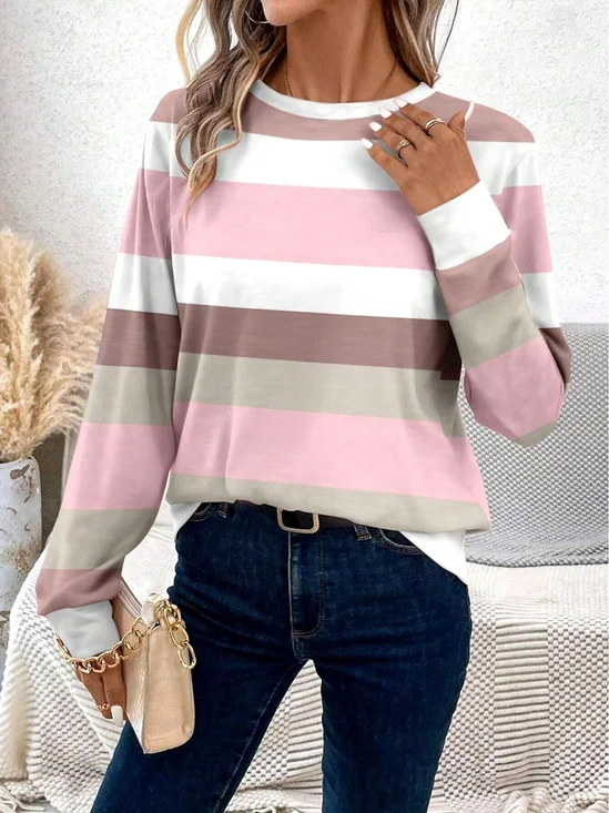 Striped Print Crew Neck T-shirt