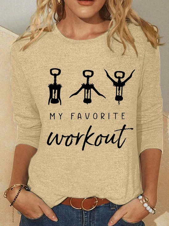 Women Christmas Crew Neck Cotton-Blend Long Sleeve Casual Daily Spring/Fall Blouse