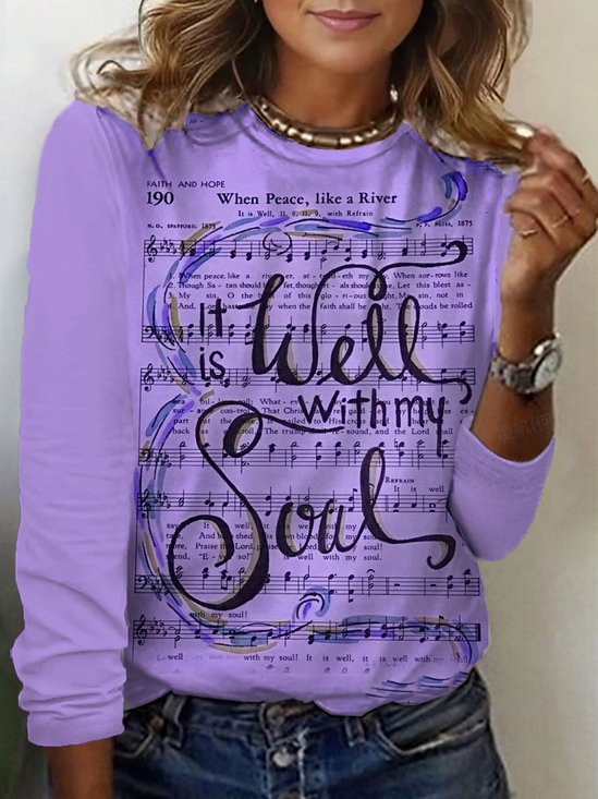 Women Music Crew Neck Jersey Long Sleeve Casual Daily Spring/Fall T-shirt