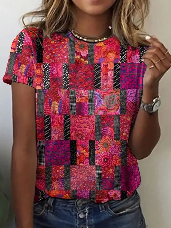 Vintage floral block short sleeved T-shirt