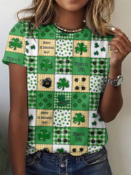 Clover plaid short sleeved T-shirt