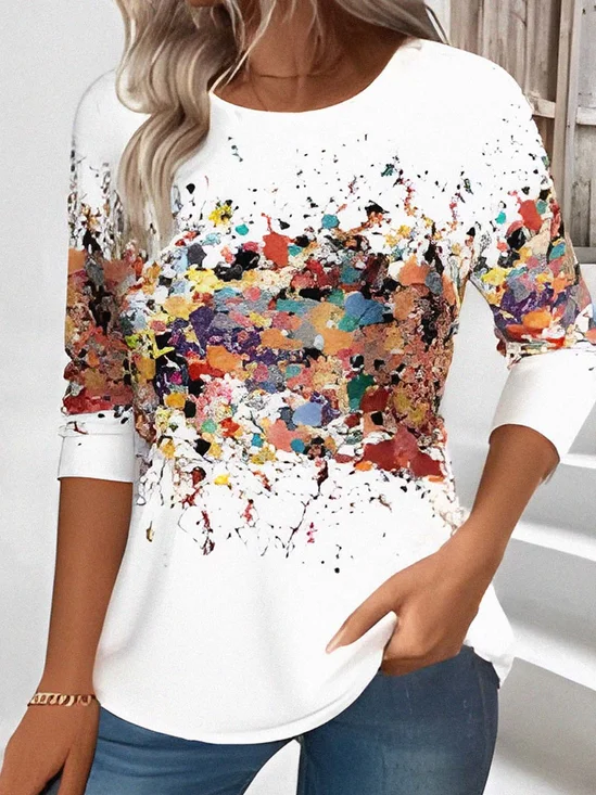 Women 3D Printing Crew Neck Jersey Long Sleeve Vintage Daily Spring/Fall T-shirt
