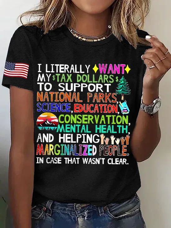 Women's Support National Parks Print Round Neck T-Shirt