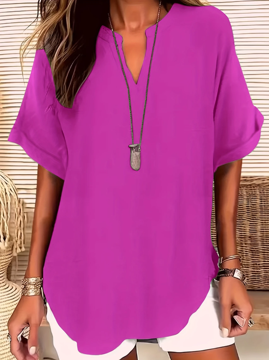 Women's V-Neck Short Sleeve Casual Shirt
