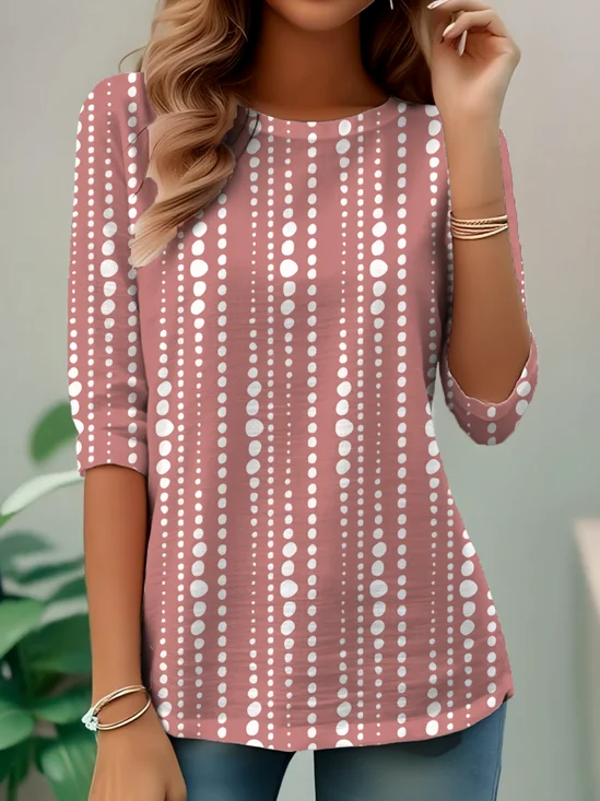 Elegant Commuting Simple Pattern Print Round Neck Long Sleeve T-Shirt