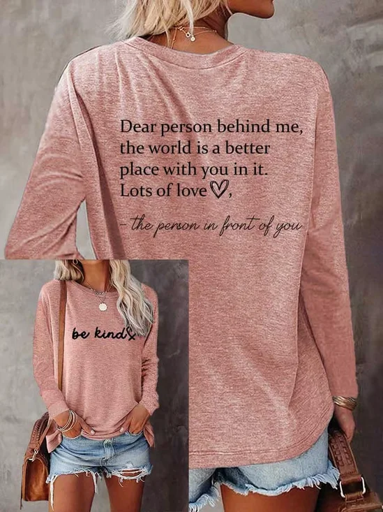 Women Text Letters Crew Neck Cotton-Blend Long Sleeve Casual Daily Spring/Fall Blouse