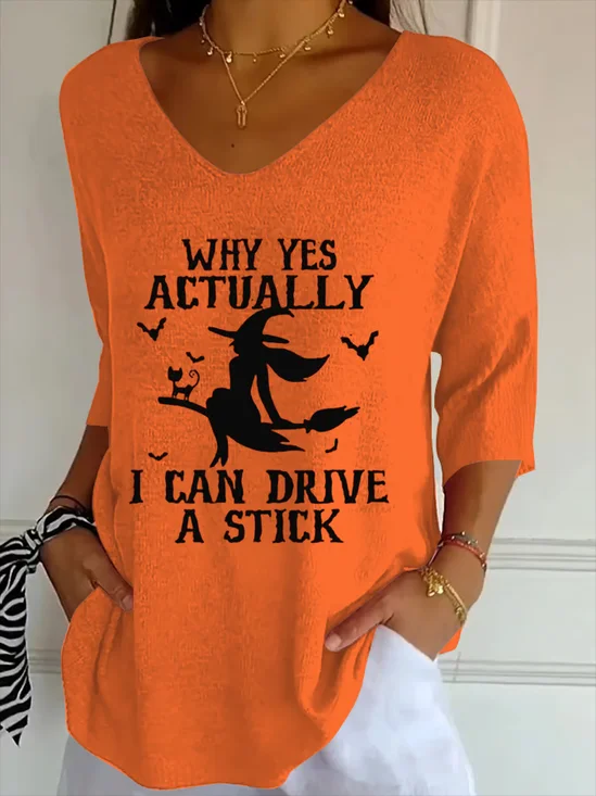 Women's Halloween Print Casual V-Neck T-Shirt