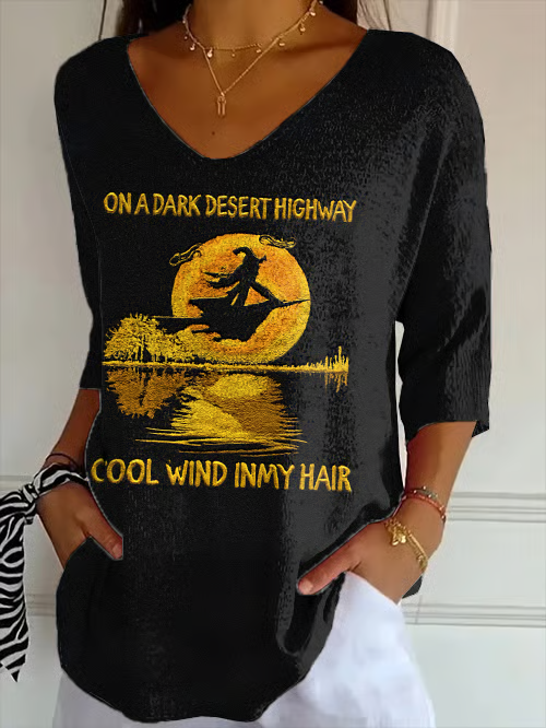 Women Halloween V Neck Three Quarter Sleeve Casual Daily Spring/Fall T-shirt