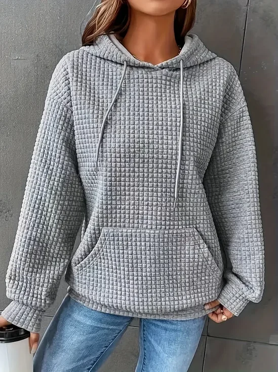 Women's Waffle Casual Long Sleeve Hooded Sweatshirt