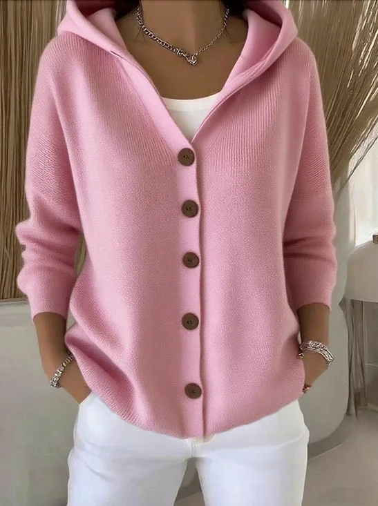 Women Plain Hoodie Cotton Long Sleeve Casual Daily Spring/Fall Cardigan