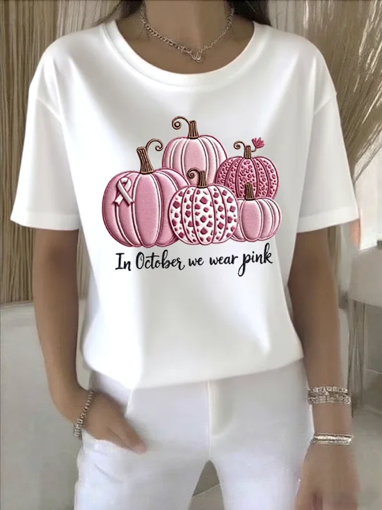 Women Plants Crew Neck Cotton Short Sleeve Vintage Daily Summer T-shirt