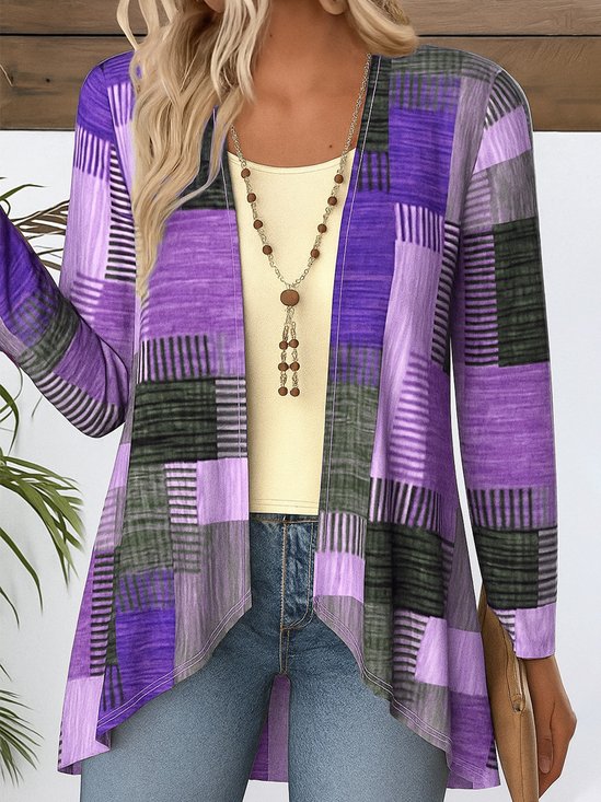 Women Geometric V Neck Cotton Long Sleeve Vintage Daily Spring/Fall Blouse