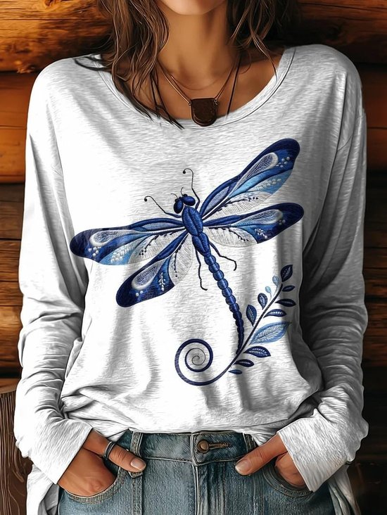 Women Floral Crew Neck Jersey Long Sleeve Vintage Holiday Spring/Fall T-shirt