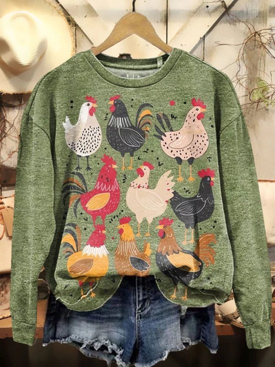 Women Animal Crew Neck Cotton Long Sleeve Vintage Holiday Spring/Fall Sweatshirt