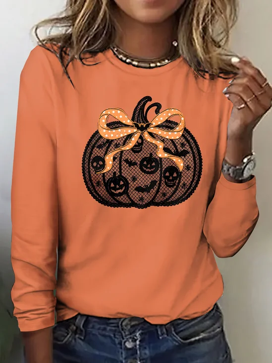 Women 3D Printing Crew Neck Cotton Long Sleeve Vintage Daily Spring/Fall T-shirt