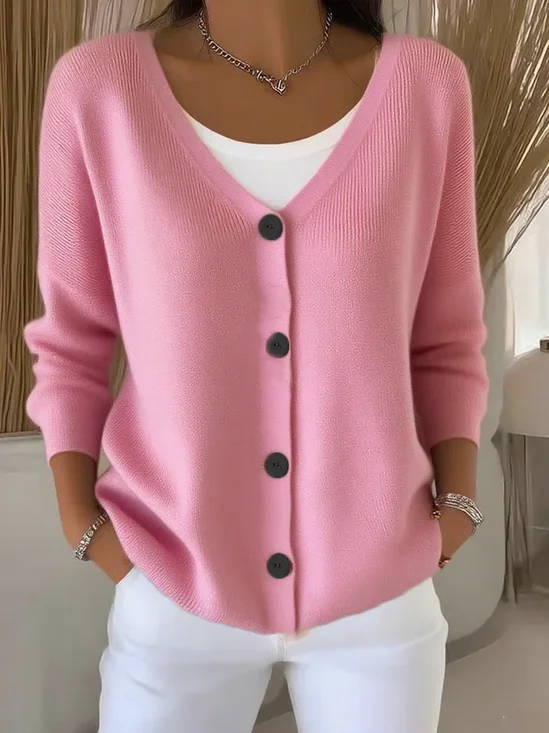 Women's Casual V-Neck Button Long Sleeve Cardigan