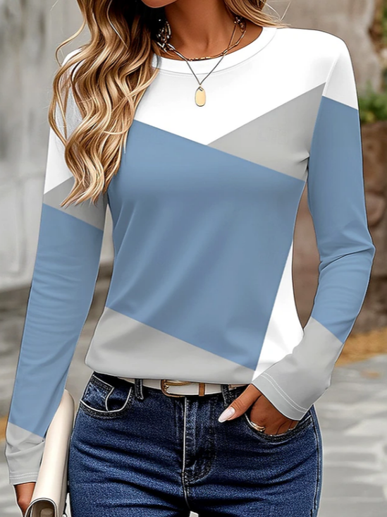 Women Abstract Crew Neck Jersey Long Sleeve Casual Daily Spring/Fall T-shirt