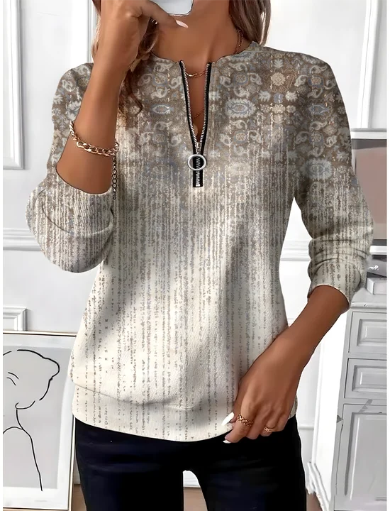 Women Gradient Pattern Crew Neck Long Sleeve Vintage Daily Spring/Fall Sweatshirt