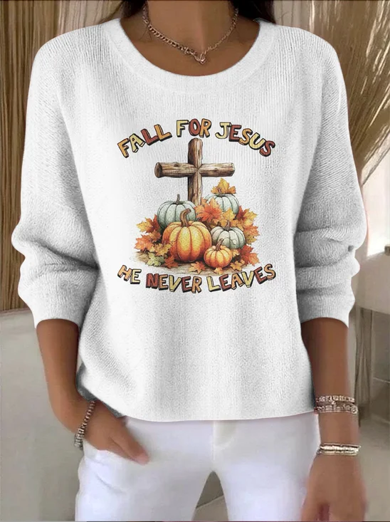 Women Floral Crew Neck Cotton Long Sleeve Vintage Holiday Spring/Fall Sweater