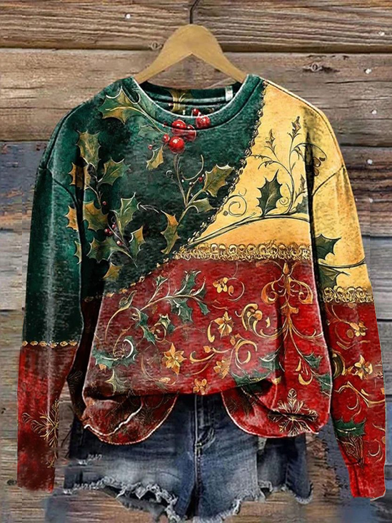 Women Floral Crew Neck Long Sleeve Casual Daily Spring/Fall Sweatshirt