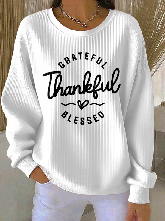 Women Text Letters Crew Neck Cotton Long Sleeve Casual Holiday Spring/Fall Sweatshirt