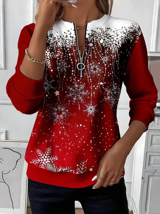 Women Christmas Crew Neck Long Sleeve Casual Daily Spring/Fall Sweatshirt