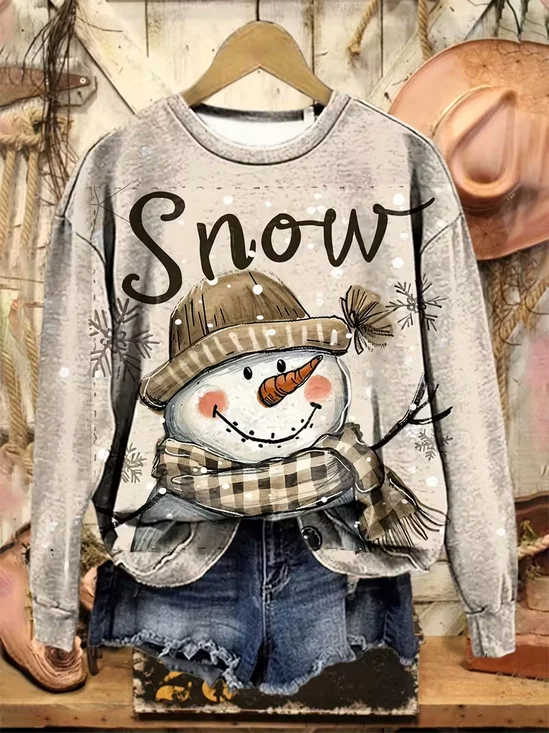 Women Christmas Snowman Crew Neck Long Sleeve Casual Daily Spring/Fall Sweatshirt