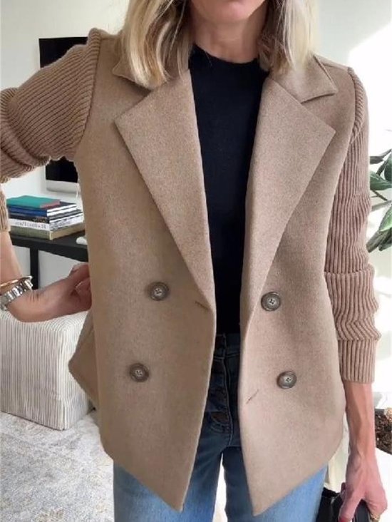 Women Plain Shawl Collar Flannel Jacket Long Sleeve Casual Split Joint Winter Daily Coat Outerwear