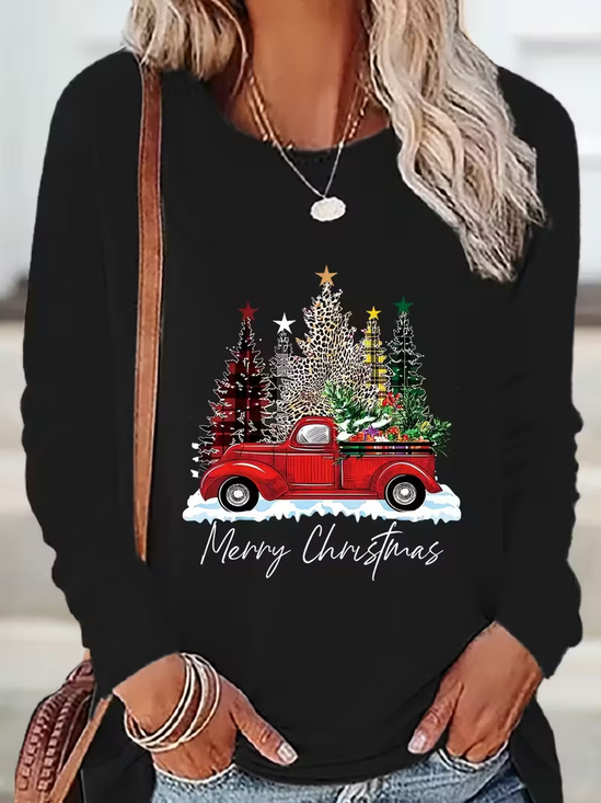 Women Christmas Crew Neck Jersey Long Sleeve Casual Daily Spring/Fall T-shirt