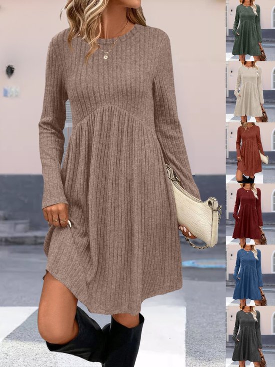 Women Plain Crew Neck Split Joint Tank Casual Spring/Fall Daily Mini A-Line Dress