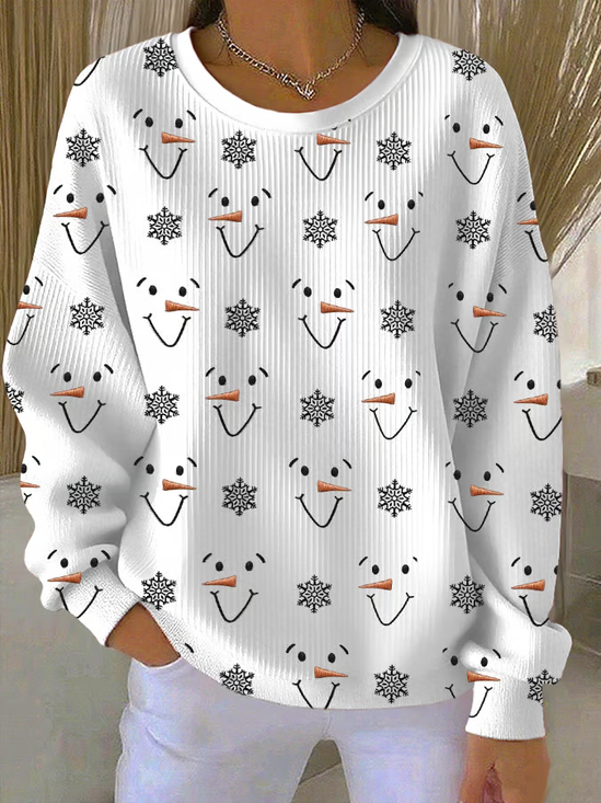 Women Christmas Snowman Crew Neck Long Sleeve Casual Holiday Spring/Fall Sweatshirt