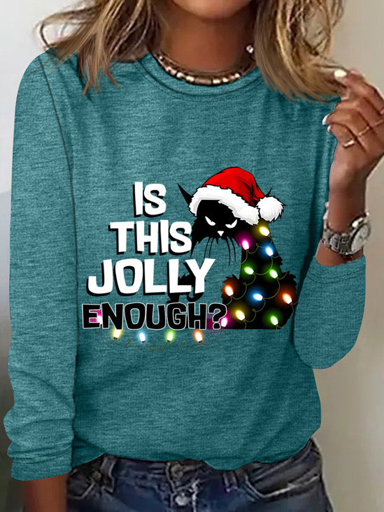 Women Christmas Crew Neck Cotton Long Sleeve Casual Daily Spring/Fall T-shirt