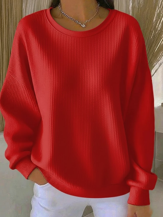 Women Plain Crew Neck Long Sleeve Casual Holiday Spring/Fall Sweatshirt