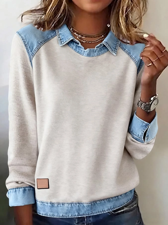Women Plain Shawl Collar Long Sleeve Vintage Daily Spring/Fall Sweatshirt