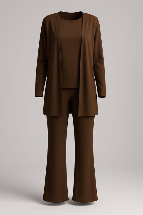 Women Plain Long Sleeve Multi-Piece Set Casual Split Joint Spring/Fall Crew Neck Matching Outfit