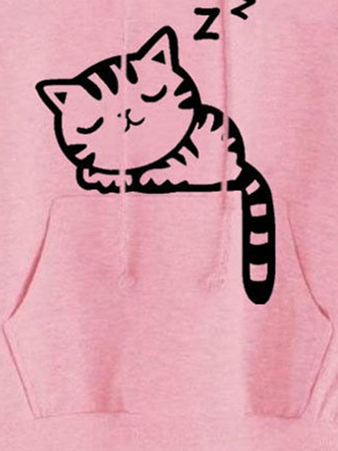 Long Sleeve Cat Printed Hoodie