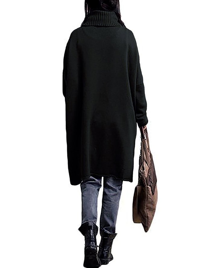 Turtleneck Asymmetrical Knitted Casual Sweater