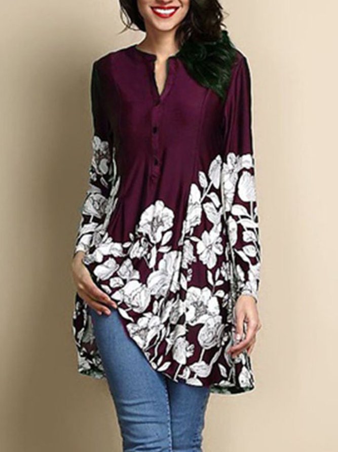 Printed/Dyed Casual Stand Collar Blouse