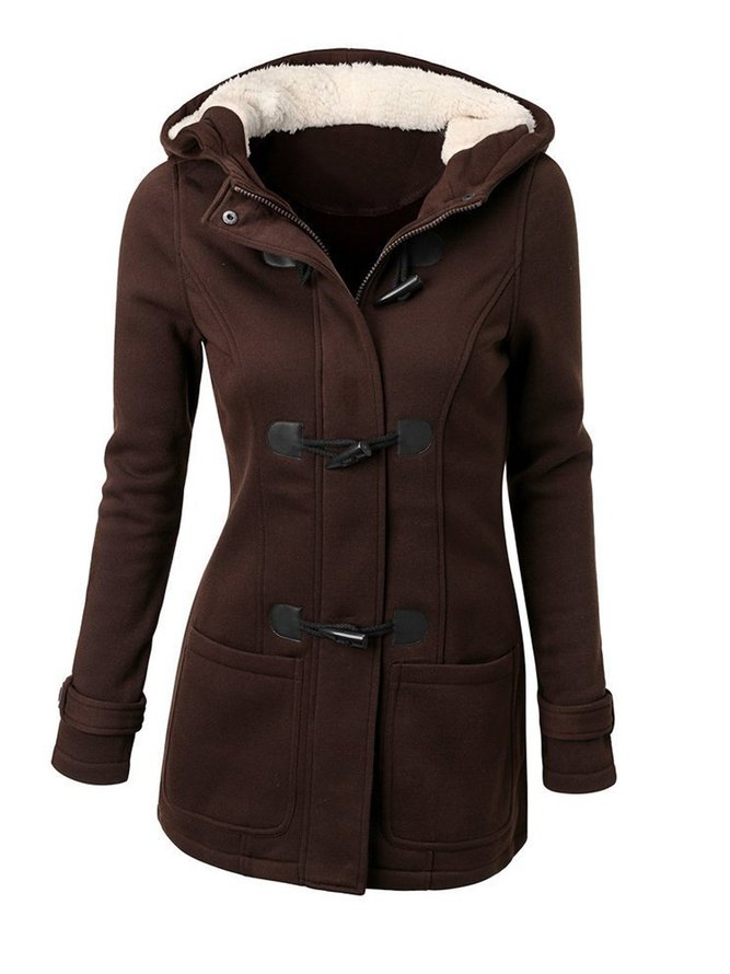Fleece-lined Buttoned Hoodie Coat