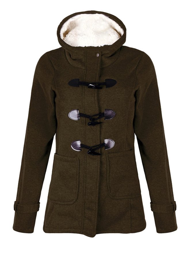 Fleece-lined Buttoned Hoodie Coat