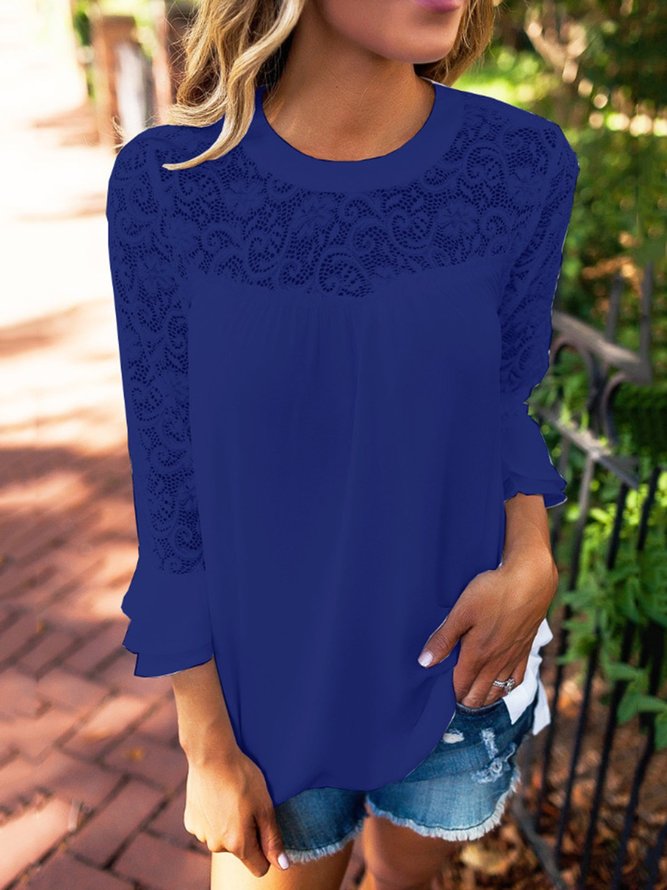 Crew Neck Bell Sleeve Tops - Blouses | anniecloth
