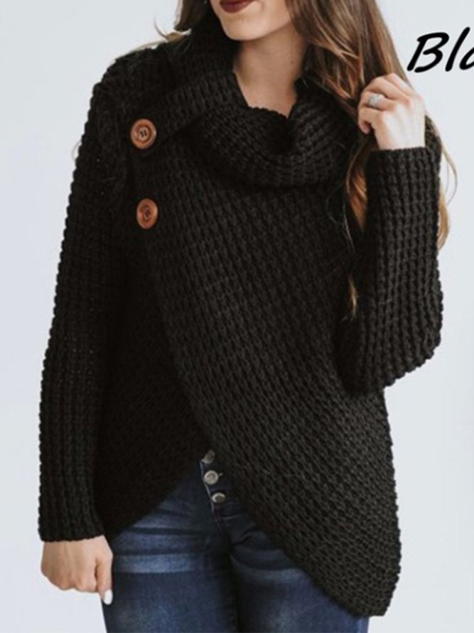 Asymmetrical Slit Cowl Neck Knitted Sweater | anniecloth