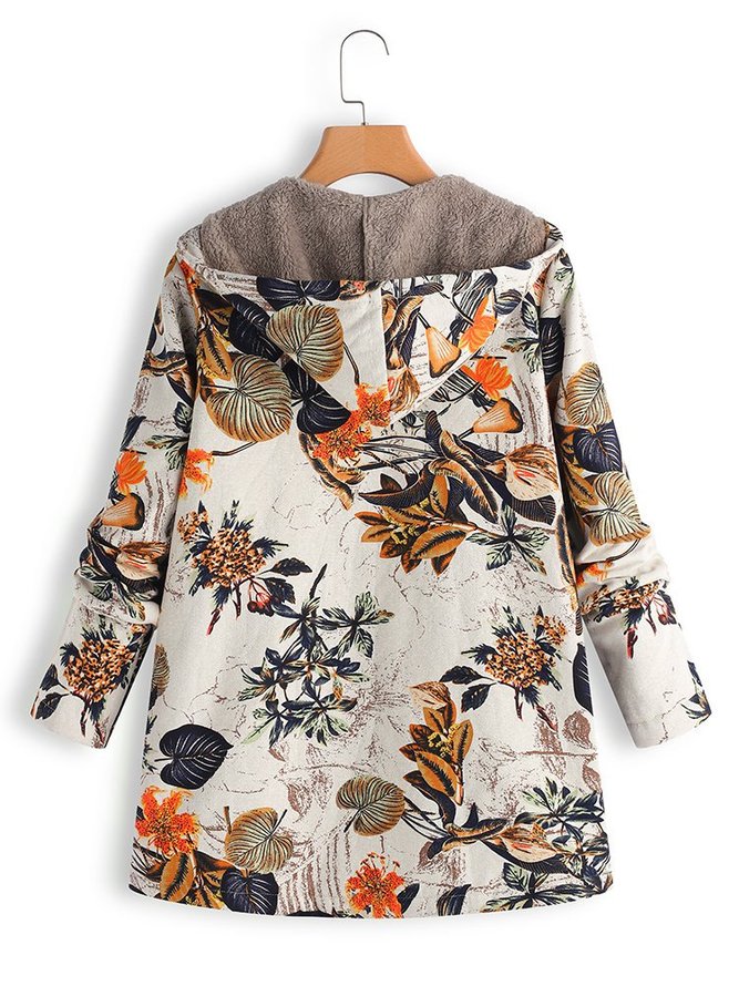 N/A Hoodie Long Sleeve Printed Floral Coats | anniecloth