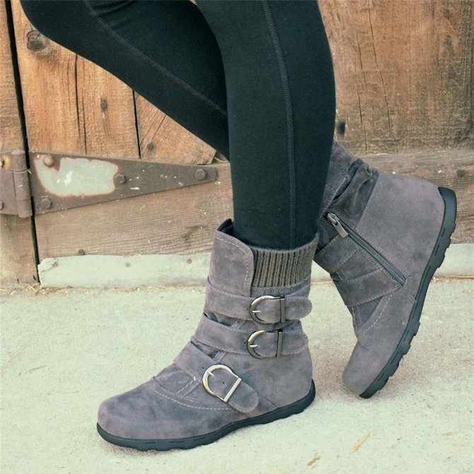 low calf buckle boots