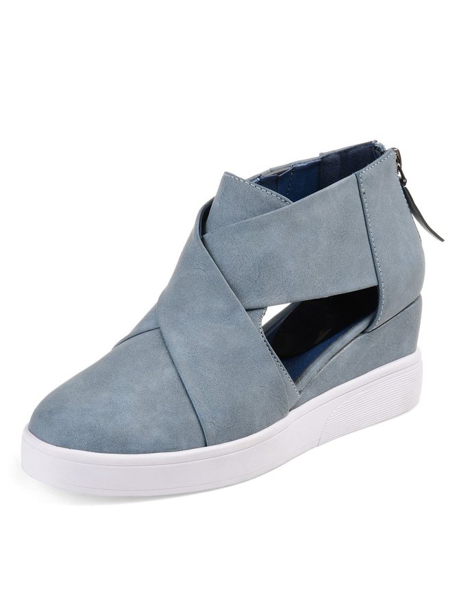 Criss-cross Cut-out Wedge Sneakers Wedge Heel Shoes with Zipper